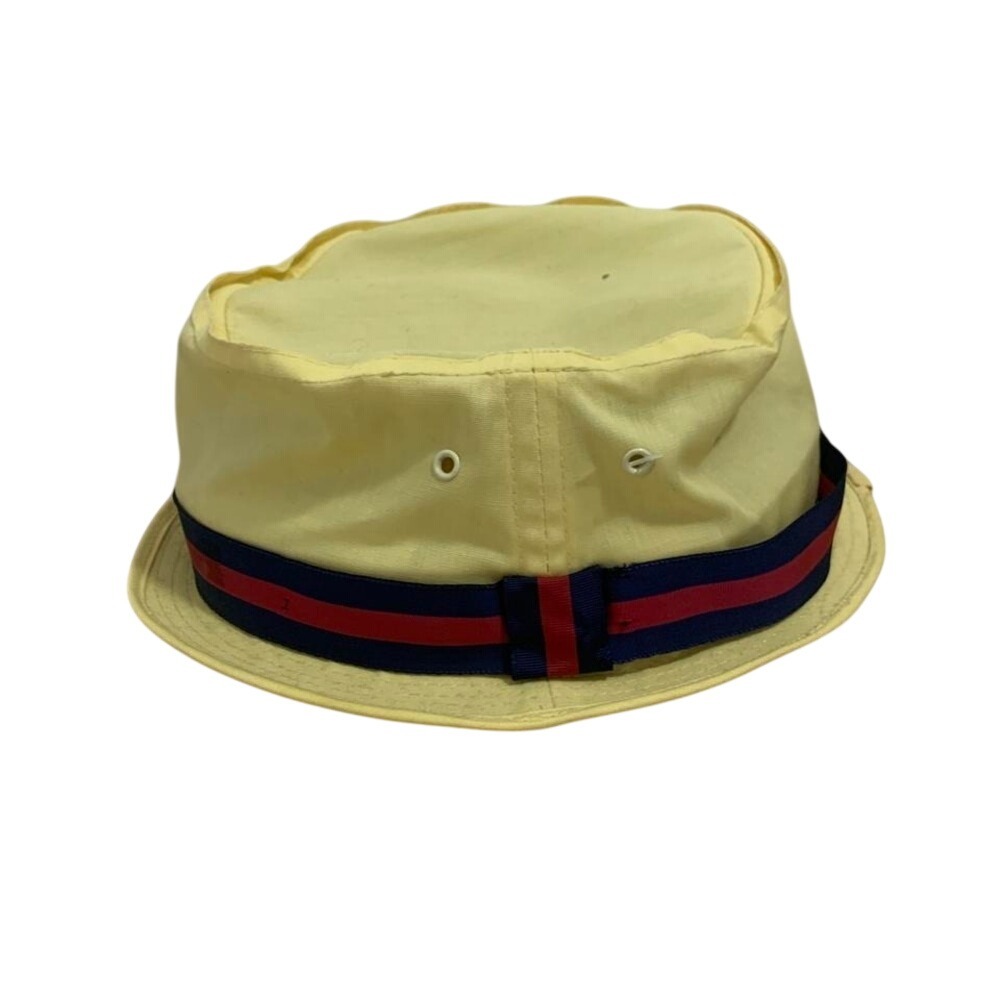 1970's vintage classic yellow London Fog bucket hat with red and blue‎ stripes